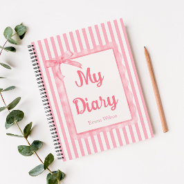 Wangenroze Coquette Strepen Strik Monogram Dagboek Notitieboek