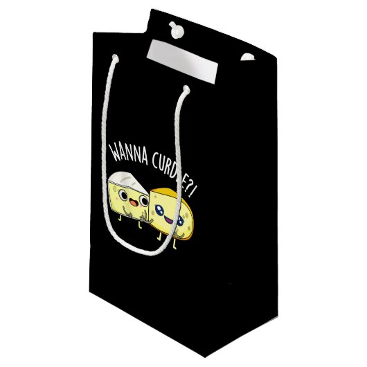 Wanna Curdle Grappige Kaas Puns Donker BG Klein Cadeauzakje (Voorkant Gekanteld)