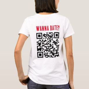 Wanna Date QR Code Grappig Rood Zwart T-shirt