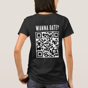 Wanna Date QR Code Grappig Zwart Wit T-shirt