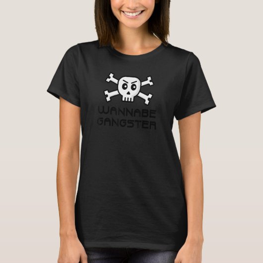 Wannable Gangster Skull en Cross Bone Word Design T-shirt (Voorkant)