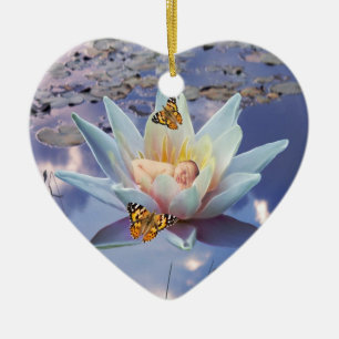 Wanneer een klein baby naar bed gaat kerstmis keramisch ornament