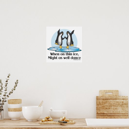 Wanneer op Thin Ice Funny Penguins Poster (Keuken)