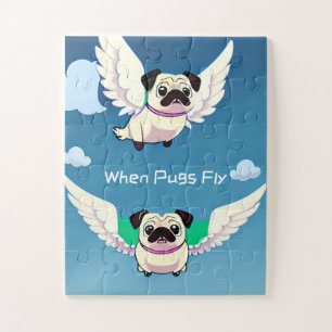 Wanneer Pugs Fly Funny Puppies Cartoon in de lucht Legpuzzel