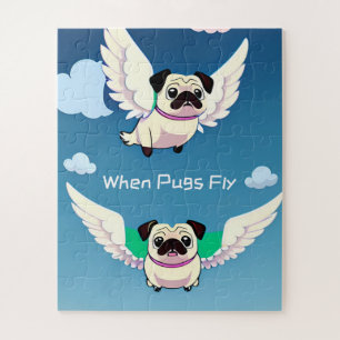 Wanneer Pugs Fly Leuke Vliegende Puppies Cartoon i Legpuzzel