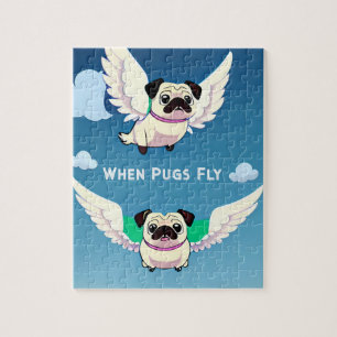 Wanneer Pugs Funny en Cute Pug Dogs Fly in Sky Legpuzzel