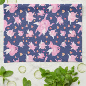 wanneer varkens lichtroze W/hart vliegen Theedoek (Gevouwen)