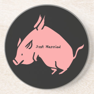 Wanneer varkens vliegen "Just Married" onderzetter