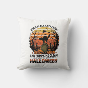 Wanneer zwarte katten rondsluipen op Halloween Kat Kussen
