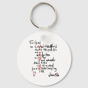 Want God heeft de wereld zo liefgehad, het Bijbelv Sleutelhanger