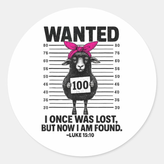 Wanted I Once Was Lost Funny Sheep Quotes Jesus Ch Ronde Sticker (Voorkant)