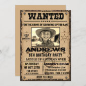 Wanted Poster Western Cowboy with Photo Birthday Kaart (Voorkant / Achterkant)