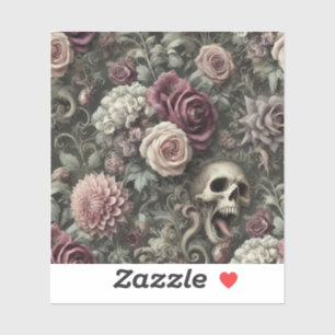 Wapen in de Rozen - Gotische Bloemenschedel Sticker