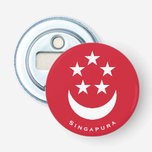 Wapen van Singapore met toegevoegde naam Button Flesopener