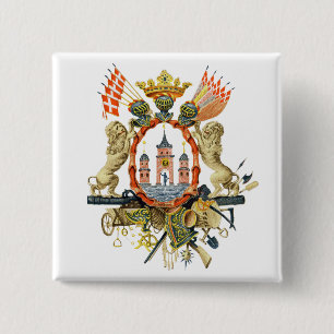 Wapenmunt van Kopenhagen Vierkante Button 5,1 Cm