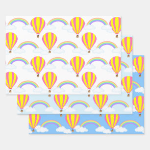 Wapenpapierbladen met warme luchtballon inpakpapier vel