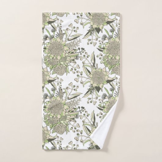 Waratah & Gumnut Eucalyptus - Groen en Wit Bad Handdoek (Handdoek)