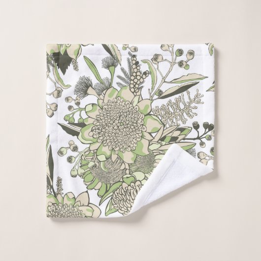 Waratah & Gumnut Eucalyptus - Groen en Wit Bad Handdoek (Wasdoekje)