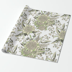 Waratah & Gumnut Eucalyptus - Groen en Wit Cadeaupapier