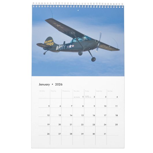 Warbirds — Calendrier ZK-ARJ (moyen, mois de 1 pag (Jan 2026)