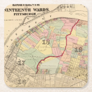 Ward 1819 van Pittsburgh, Pennsyvania Vierkante Kartonnen Onderzetter