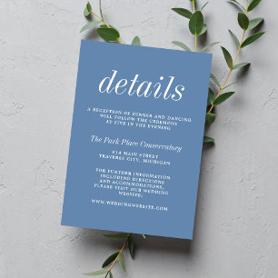 Ware eenvoud 2 Denim Blue minimalistische bruiloft Informatiekaartje