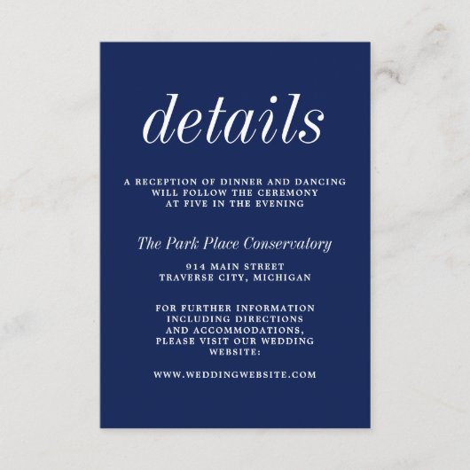 Ware eenvoud 2 Inktblauw Minimale Bruiloft Informatiekaartje (Voorkant)