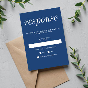 Ware eenvoud 2 Ware Blauwe Minimalistische Bruilof RSVP Kaartje