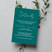 Ware eenvoud 3 Script Minimale Blauwgroen bruiloft Informatiekaartje
