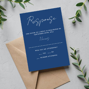 Ware eenvoud 3 Script Minimale Ware Blauwe Bruilof RSVP Kaartje