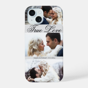 ware liefde, elegante 3 foto's jubileum romantisch iPhone 15 hoesje