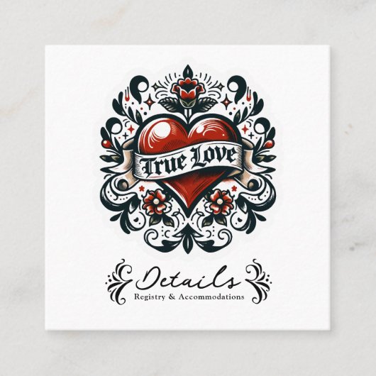 Ware liefde hart Tattoo Sticker bruiloft details Vierkante Visitekaartje (Voorkant)
