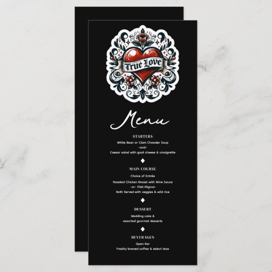 Ware Liefde Hart Tattoo Sticker Bruiloft Menu (Voorkant / Achterkant)