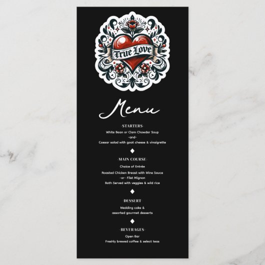 Ware Liefde Hart Tattoo Sticker Bruiloft Menu (Voorkant)