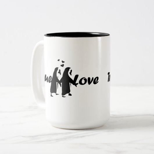 Ware Liefde (Pinguïn) Tweekleurige Koffiemok (Voorkant links)