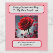 Ware Liefde Rode Roos, Valentijnsdag Wijn Etiket (Enkel label)