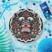 Ware Liefde Skelet Hart Tattoo Bruiloft Papieren Bordje (Feest)