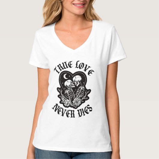 Ware Liefde Sterft Nooit Skelet Koppel T-shirt (Voorkant)