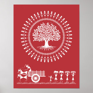 Warli Harmony : Poster de l'arbre de vie et de la 