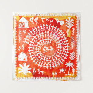 Warli schilderij - traditioneel getekend met de ha wandkleed