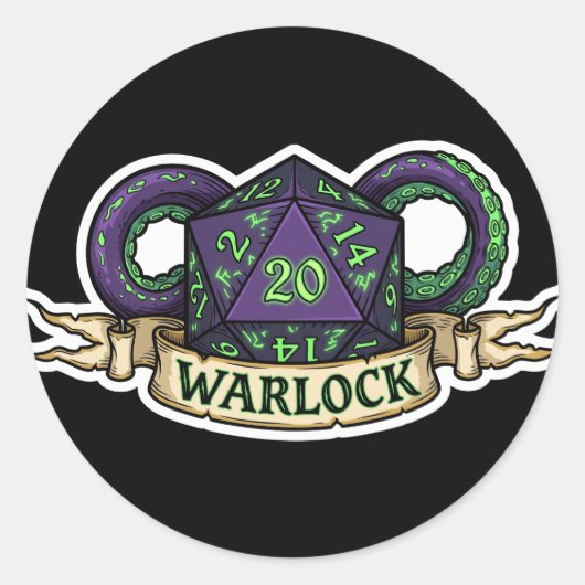 Warlock D20 Class Crest Sticker - Funny D&D Warloc (Voorkant)