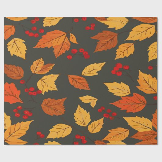 Warm Autumn Leaves Pattern on Dark Grey Background Cadeaupapier (Vlak)