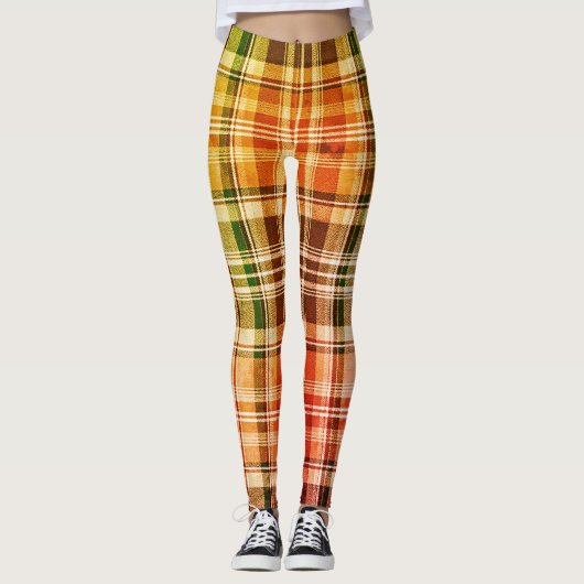Warm Autumnal Gradient Yellow Green Plaid Leggings (Voorkant)