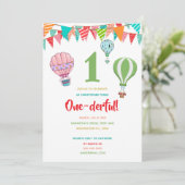 Warm ballon vlaggen eerste verjaardag meisje kaart (Staand voorkant)