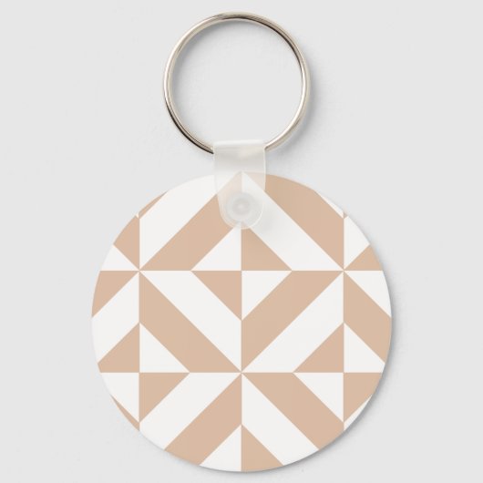 Warm Beige Geometric Deco Cube Patroon Sleutelhanger (Voorkant)