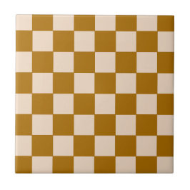 Warm Beige Schachbrettpatroon Tegeltje