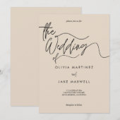 Warm Beige & Zwart Elegant Script Wedding Kaart (Voorkant / Achterkant)