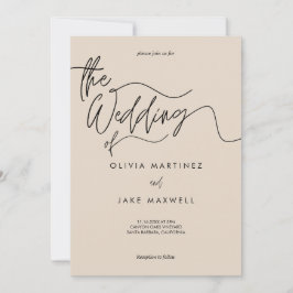 Warm Beige & Zwart Elegant Script Wedding Kaart