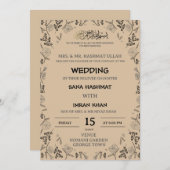 Warm Beige & Zwart Moslim Bruiloft Uitnodiging (Voorkant / Achterkant)
