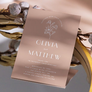 Warm Blush bloemen minimalistische bruiloft. QR &  Kaart